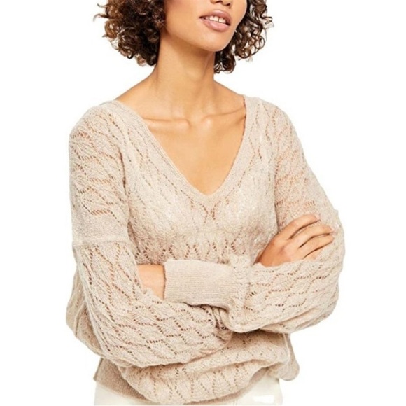 Free People Say Hello Sweater wool alpaca open knit whimsical neutral slouchy - Picture 2 of 13